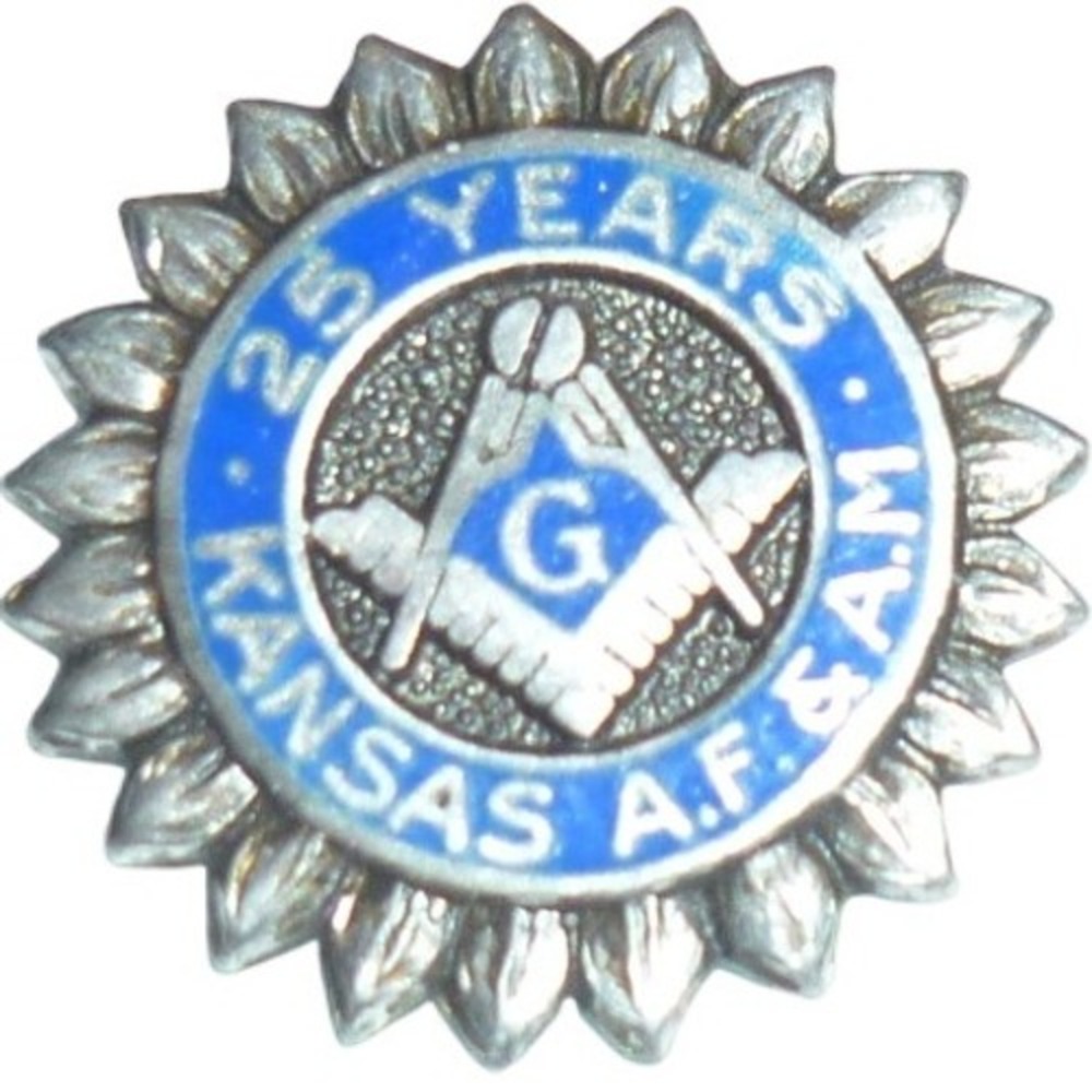 Sterling Silver Masonic Kansas 25 Year Service Pin - Bastian Brothers Vintage